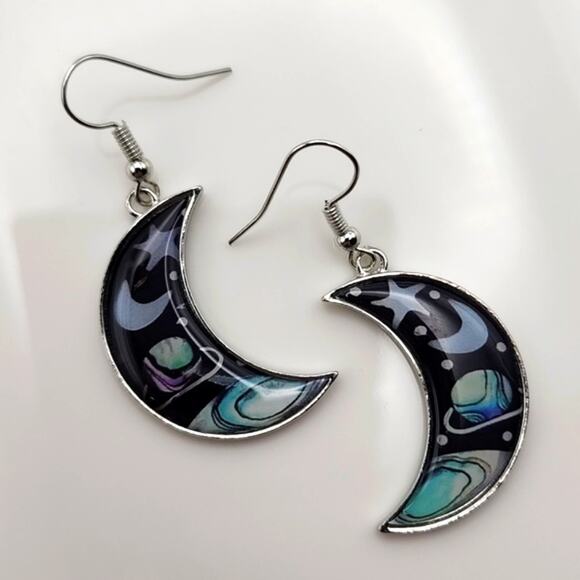 Boho Crescent Moon Earrings - Picture 1 of 5